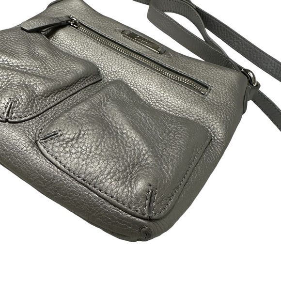 Cole Haan Metallic Pewter Leather Crossbody and Matching Wristlet Keyholder - Picture 2 of 10